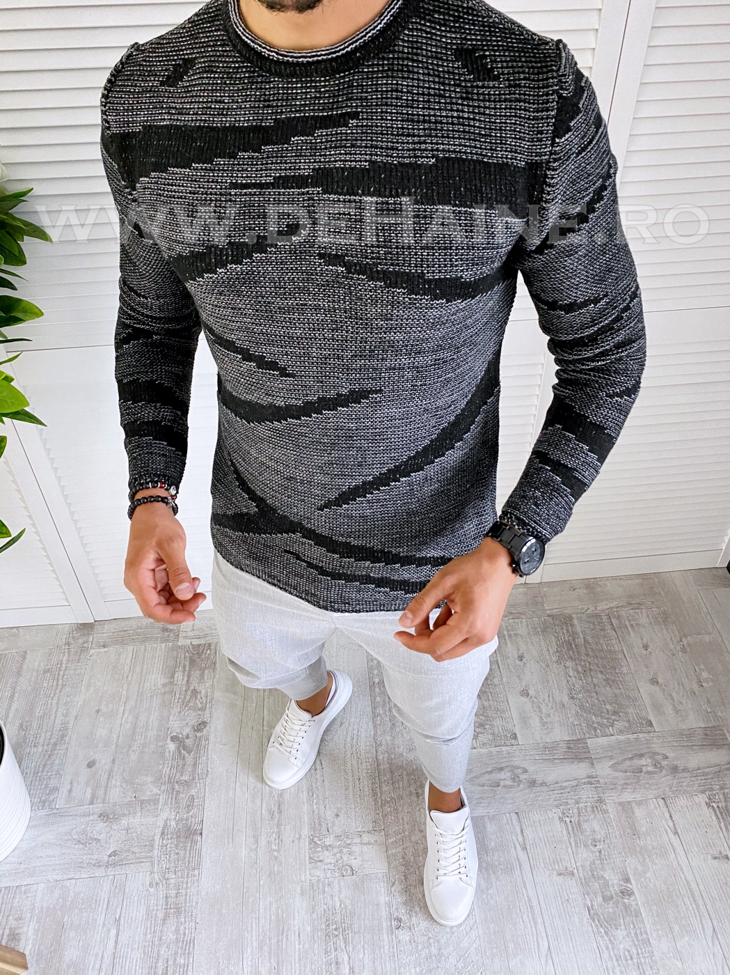 Pulover barbati gros slim fit negru t3617 x13-1